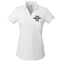 Puma Golf Women's Cloudspun Free V-neck Polo, Bright White, Front view, Mockup