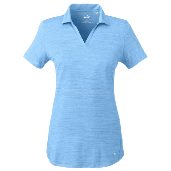 Puma Golf Women's Cloudspun Free V-neck Polo, Placid Blue Heather, Front view