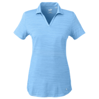 Puma Golf Women's Cloudspun Free V-neck Polo, Placid Blue Heather, Front view