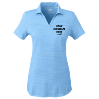 Puma Golf Women's Cloudspun Free V-neck Polo, Placid Blue Heather, Front view, Mockup