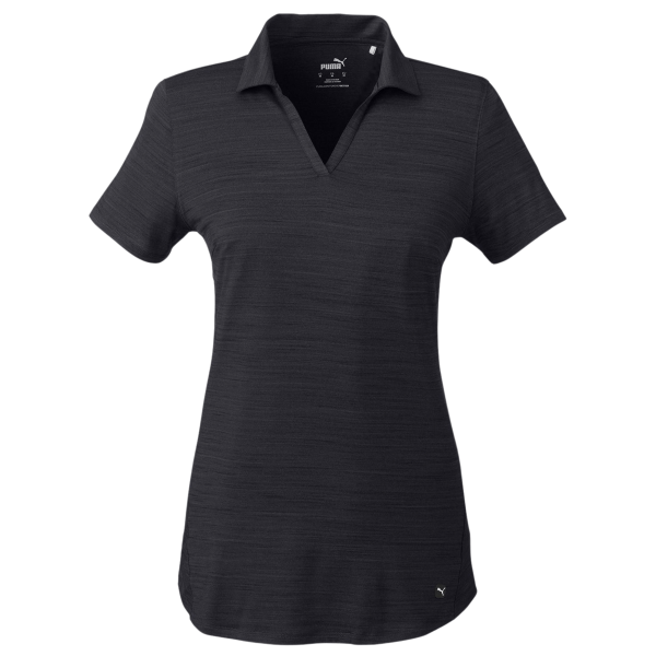 Puma Golf Women's Cloudspun Free V-neck Polo, Puma Black Heather, Front view