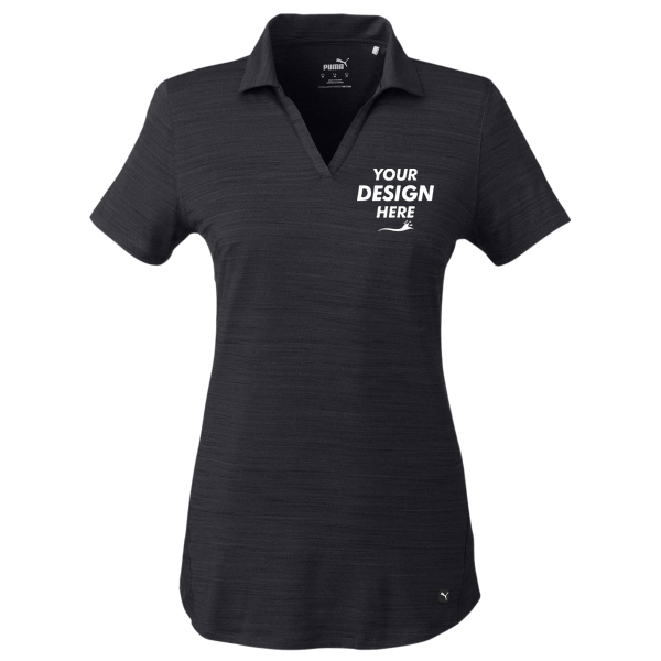 Puma Golf Women's Cloudspun Free V-neck Polo, Puma Black Heather, Front view, Mockup