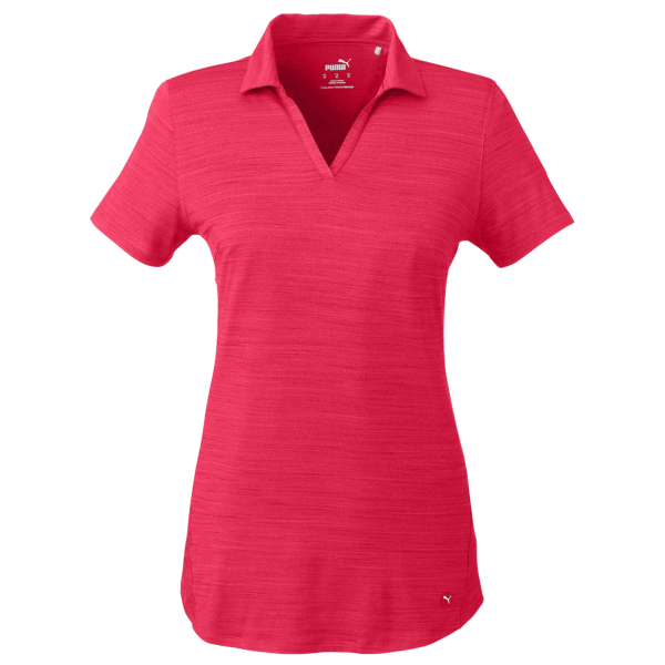 Puma Golf Women's Cloudspun Free V-neck Polo, Teaberry Heather, Front view