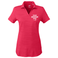 Puma Golf Women's Cloudspun Free V-neck Polo, Teaberry Heather, Front view, Mockup