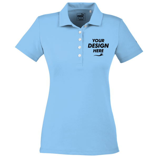 Puma Golf Women's Fusion Polo, Blue Bell, Front view, Mockup