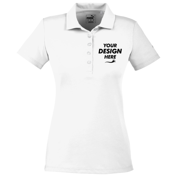 Puma Golf Women's Fusion Polo, Bright White, Front view, Mockup