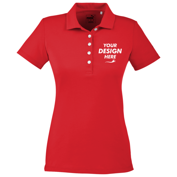 Puma Golf Women's Fusion Polo, High Risk Red, Front view, Mockup