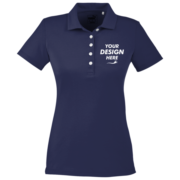Puma Golf Women's Fusion Polo, Peacoat, Front view, Mockup