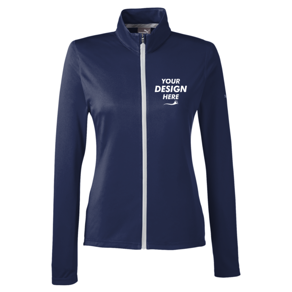 Puma Golf Women's Icon Full-Zip Jacket, Peacoat, Front view, Mockup