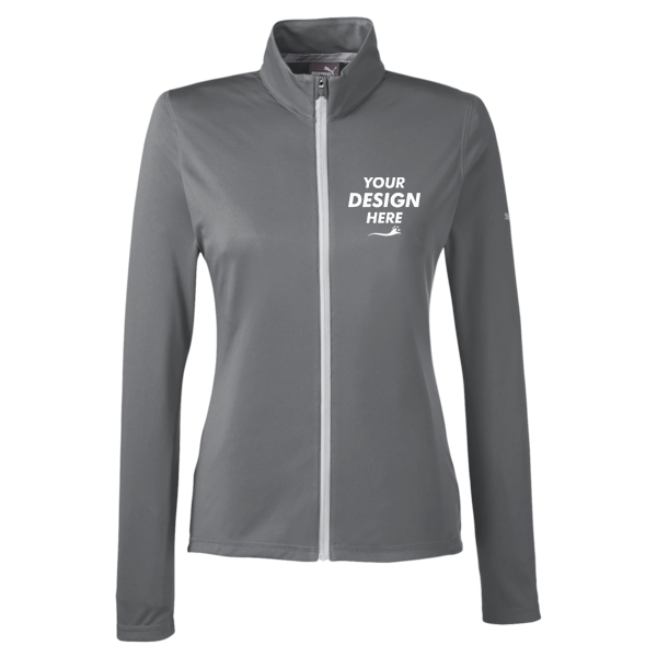 Puma Golf Women's Icon Full-Zip Jacket, Quiet Shade, Front view, Mockup