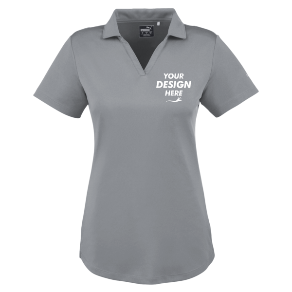 Puma Golf Women's Icon Golf Polo, Quiet Shade, Front view, Mockup