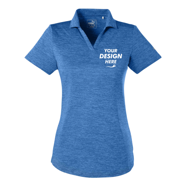 Puma Golf Women's Icon Heather Polo, Lapis Blue, Front view, Mockup