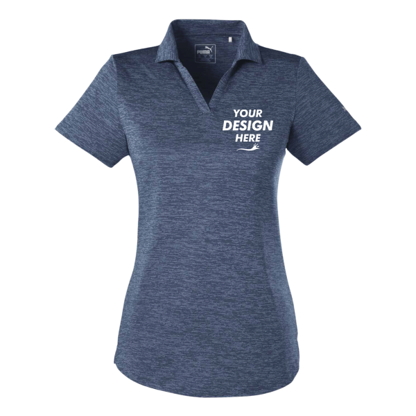 Puma Golf Women's Icon Heather Polo, Peacoat, Front view, Mockup