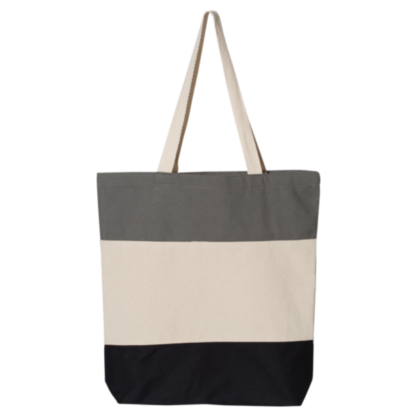 Q-Tees 11L Tri-Color Tote, Black / Natural / Light Grey, Back view