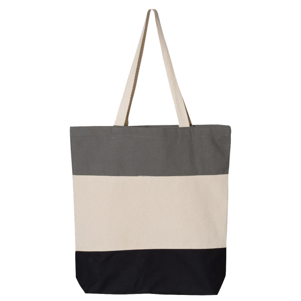 Q-Tees 11L Tri-Color Tote, Black / Natural / Light Grey, Front view
