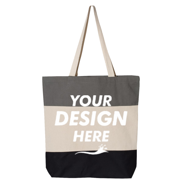 Q-Tees 11L Tri-Color Tote, Black / Natural / Light Grey, Front view, Mockup