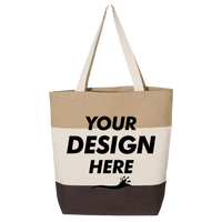 Q-Tees 11L Tri-Color Tote, Chocolate / Natural / Khaki, Front view, Mockup