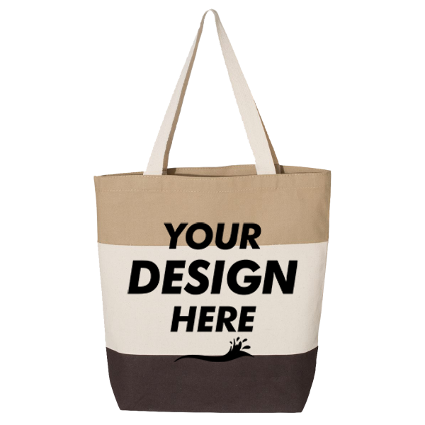 Q-Tees 11L Tri-Color Tote, Chocolate / Natural / Khaki, Front view, Mockup