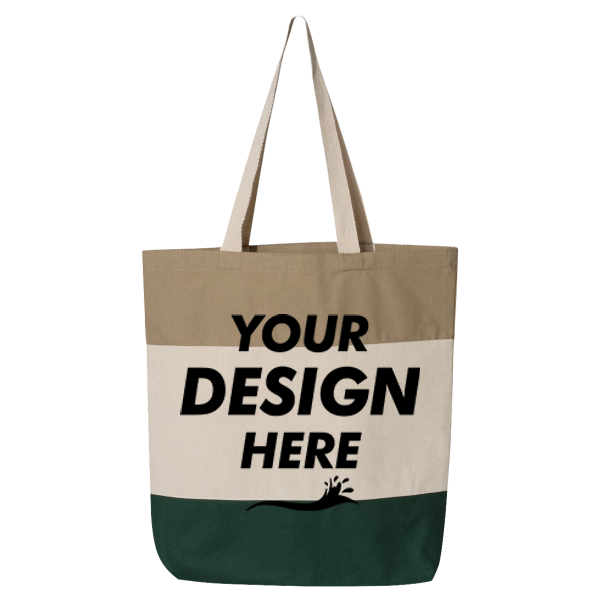 Q-Tees 11L Tri-Color Tote, Forest / Natural / Khaki, Front view, Mockup