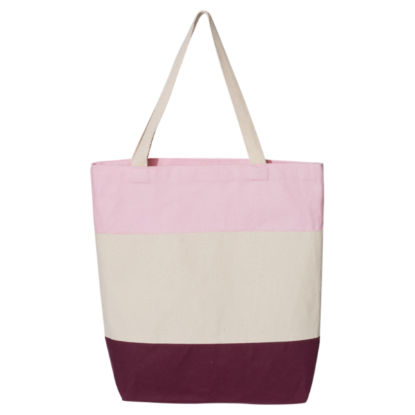 Q-Tees 11L Tri-Color Tote, Maroon / Natural / Light Pink, Back view