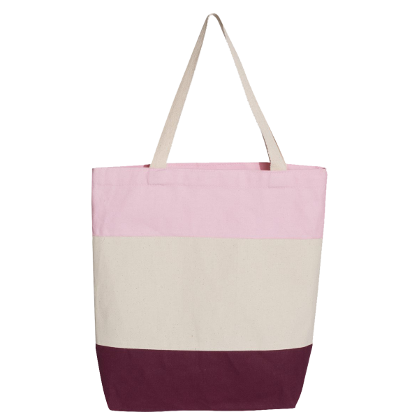 Q-Tees 11L Tri-Color Tote, Maroon / Natural / Light Pink, Front view