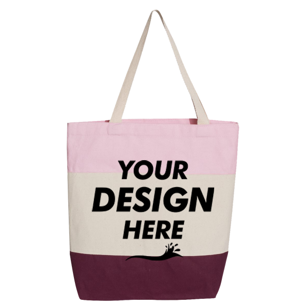 Q-Tees 11L Tri-Color Tote, Maroon / Natural / Light Pink, Front view, Mockup
