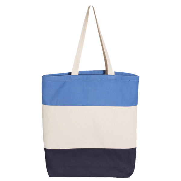 Q-Tees 11L Tri-Color Tote, Navy / Natural / Carolina Blue, Back view