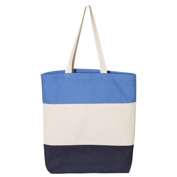 Q-Tees 11L Tri-Color Tote, Navy / Natural / Carolina Blue, Front view