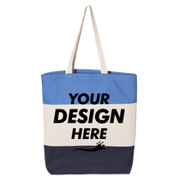 Q-Tees 11L Tri-Color Tote, Navy / Natural / Carolina Blue, Front view, Mockup
