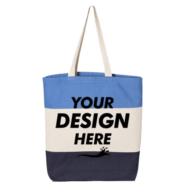 Q-Tees 11L Tri-Color Tote, Navy / Natural / Carolina Blue, Front view, Mockup