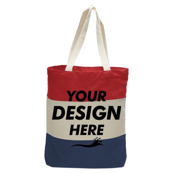 Q-Tees 11L Tri-Color Tote, Navy / Natural / Red, Front view, Mockup