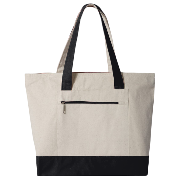 Q-Tees 19L Zippered Tote, Natural / Black, Front view