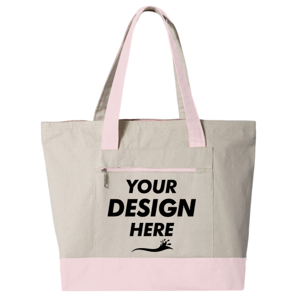 Q-Tees 19L Zippered Tote, Natural / Light Pink, Front view, Mockup