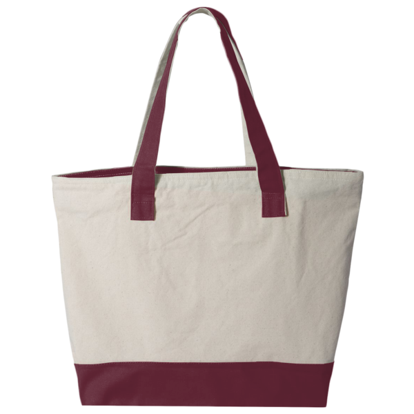 Q-Tees 19L Zippered Tote, Natural / Maroon, Back view