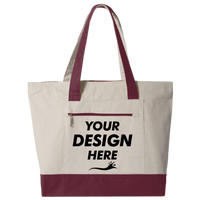 Q-Tees 19L Zippered Tote, Natural / Maroon, Front view, Mockup