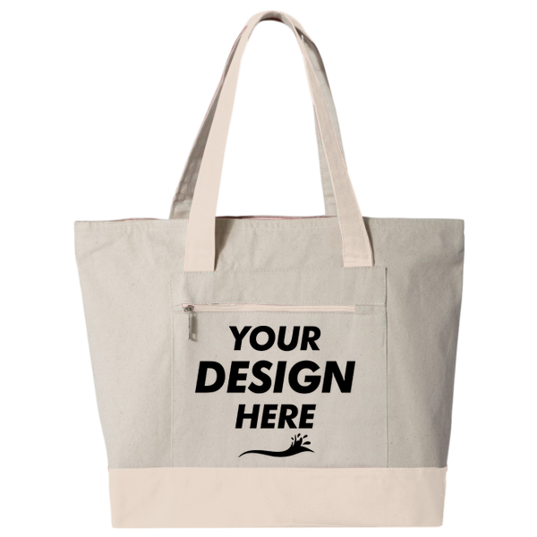 Q-Tees 19L Zippered Tote, Natural / Natural, Front view, Mockup