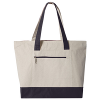 Q-Tees 19L Zippered Tote, Natural / Navy, Front view