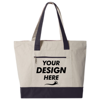 Q-Tees 19L Zippered Tote, Natural / Navy, Front view, Mockup