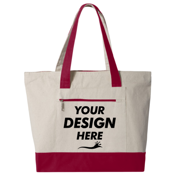 Q-Tees 19L Zippered Tote, Natural / Red, Front view, Mockup