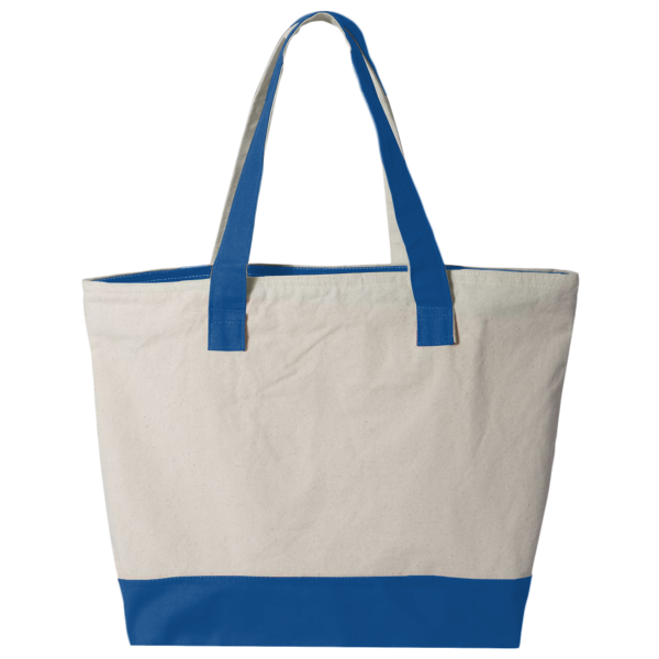 Q-Tees 19L Zippered Tote, Natural / Royal, Back view