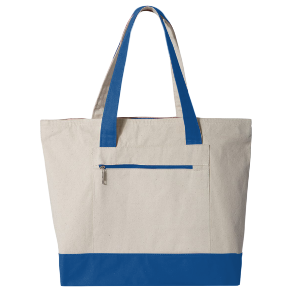 Q-Tees 19L Zippered Tote, Natural / Royal, Front view