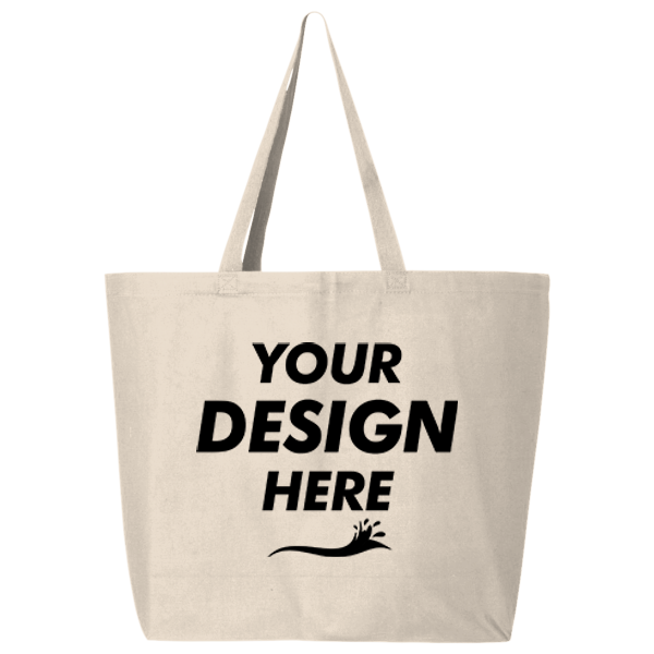 Q-Tees 25L Jumbo Tote, Natural, Front view, Mockup