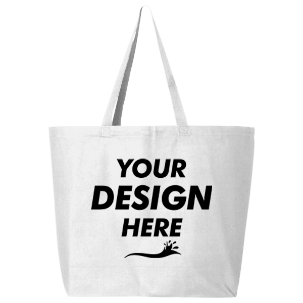Q-Tees 25L Jumbo Tote, White, Front view, Mockup