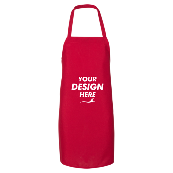 Q-Tees Bib Apron, Red / Red, Front view, Mockup