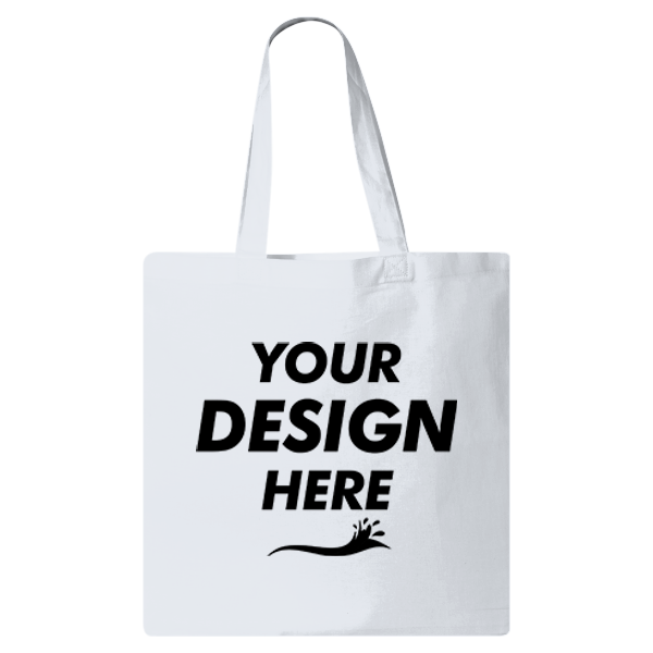 Q-Tees Economical Tote, White, Front view, Mockup