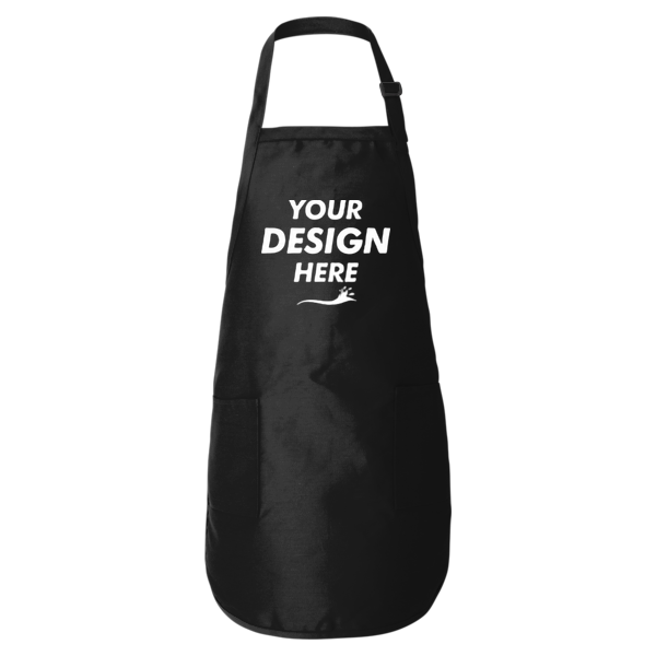 Q-Tees Full-Length Apron with Pockets, Black, Front view, Mockup
