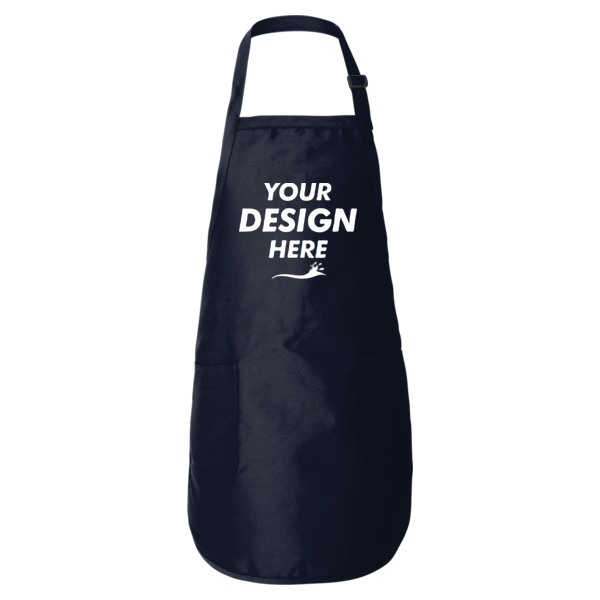 Q-Tees Full-Length Apron with Pockets, Navy, Front view, Mockup