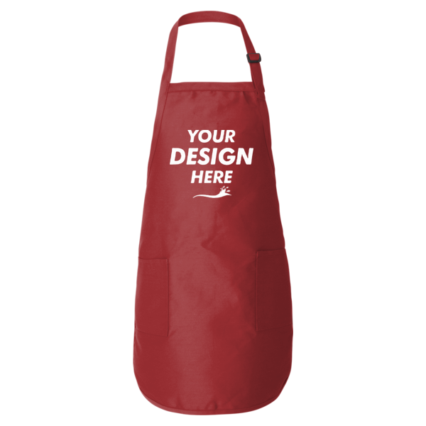Q-Tees Full-Length Apron with Pockets, Red, Front view, Mockup