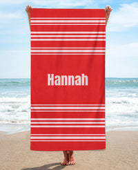 Personalized Horizontally Striped Beach Towel, Red Standart Beach Towel, Red Premium Beach Towel