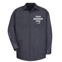 Red Kap Men's Industrial Long Sleeve Work Shirt, Blue / Charcoal Microcheck / Charcoal Microcheck, Front view, Mockup